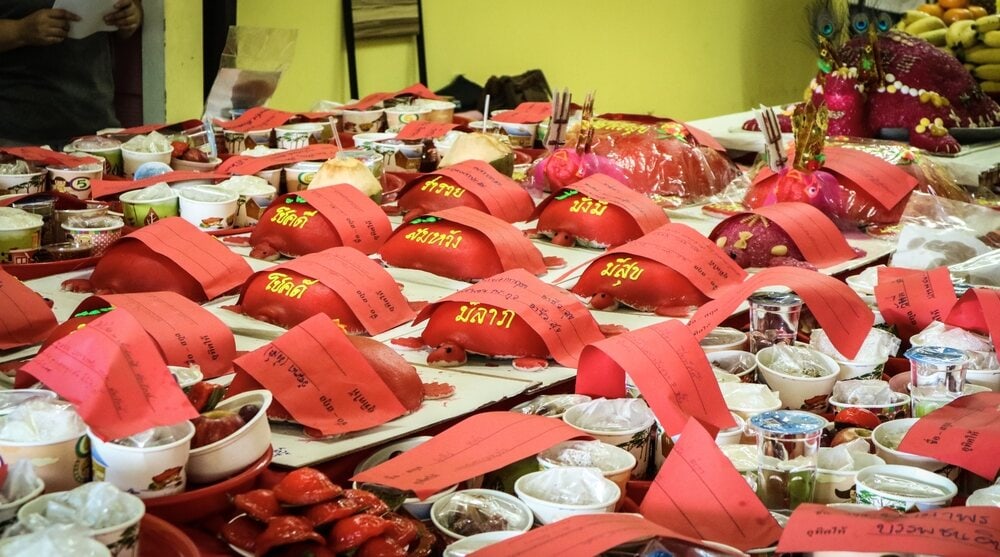 Many red turtle cakes, or ang ku, are made in preparation of Por Tor festival in Phuket