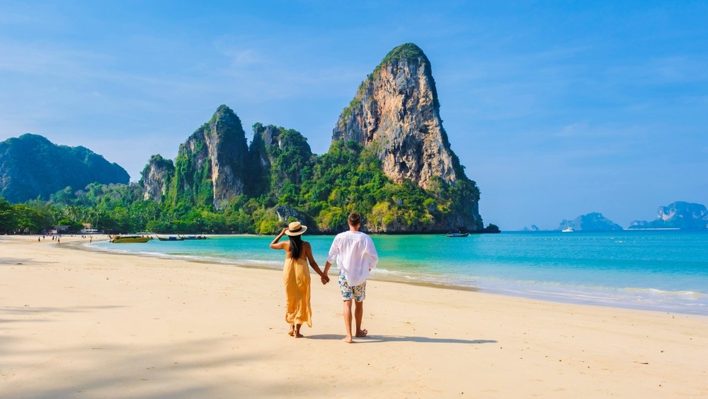 A couple on Railay Beach in Krabi