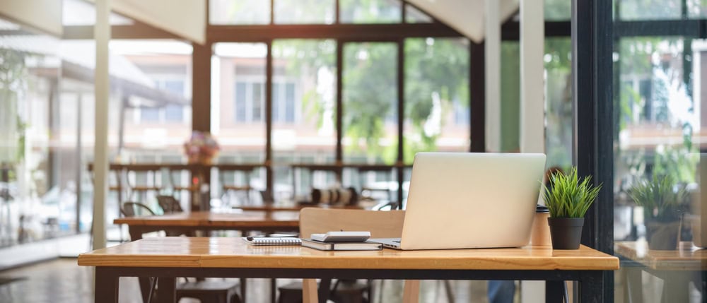 A desk at a coworking space