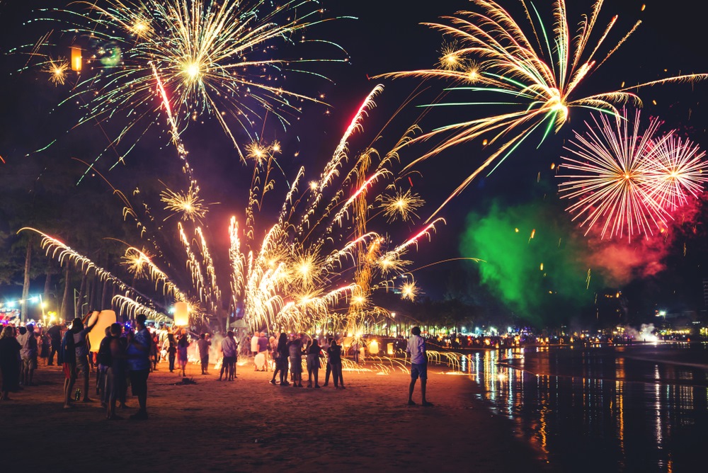 Phuket new year celebrations with fireworks